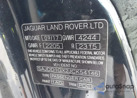 2018 Jaguar F-Type 296Hp z USA, uszkodzony, nr VIN SAJDD1GX2JCK54146